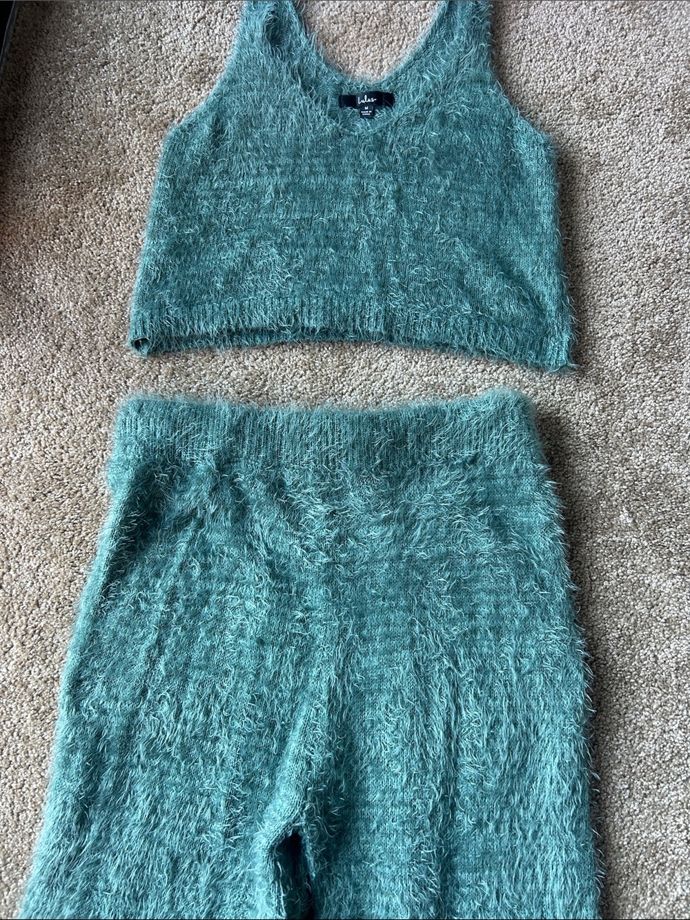 Lulu's Road To Cozy Fuzzy Knit Crop Tank and Drawstring Joggers Set - Sage Green - Picture 12 of 12